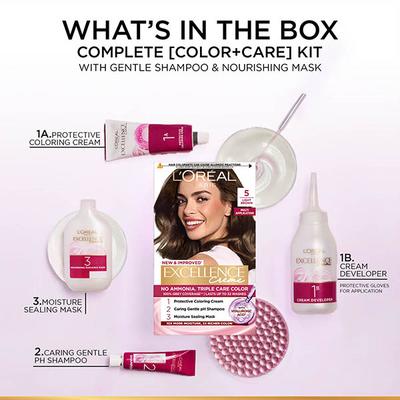 L'Oreal Paris Excellence Creme 5 Light Brown with French Rose Oil Triple Care Color 100gm+72 ml - Crème