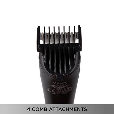 Vega T4 Beard Trimmer for Men with 4 Comb Attachment- 0.5mm - 7mm, 45 Mins Runtime, Black (VHTH-15) 1's - Trimmers