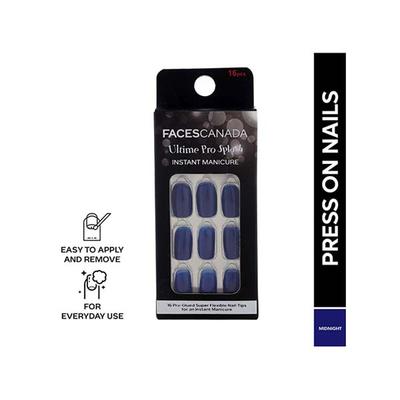 Faces Canada Ultime Pro Splash Instant Manicure - Midnight , Press On Nail Extensions - 16 Pcs 1's - Nail Art