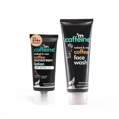 mCaffeine Daily Sun Protection Kit - Deep Cleansing Coffee Face Wash & SPF 50 PA++ Sunscreen Lotion 150 ml - Face Sunscreen