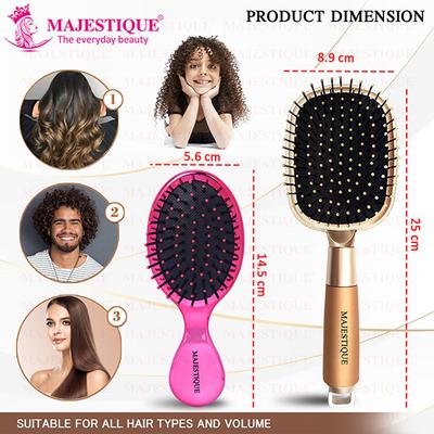 Majestique Large Paddle and Mini Detangling Hair Brush Set, Mini Travel Size Brush- Multicolor 2's - Hair Brushes