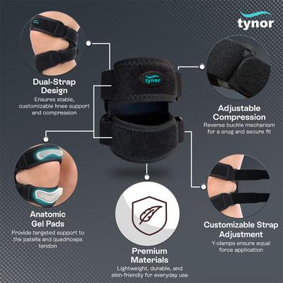 Tynor Dual Patellar Support - Black 1's - Knee/Ankle/Leg/Foot Supports