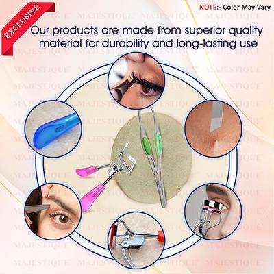 Majestique Eyelash Curler with Slant Tip Tweezer Suitable for All Eye Shapes - Multicolor 2's - Tweezers