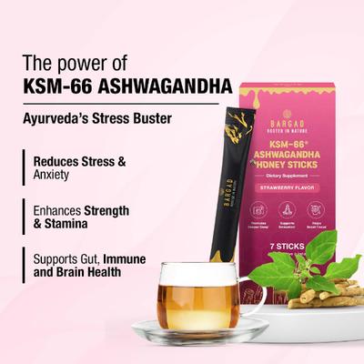 Bargad KSM-66 Ashwagandha Honey Sticks - Strawberry Flavour 7's - Speciality Medicines