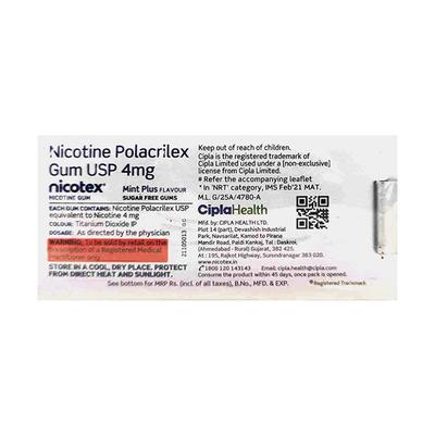 NICOTEX 4MG SUGAR FREE MINT PLUS FLAVOUR Gum 30's - Smoking cessation