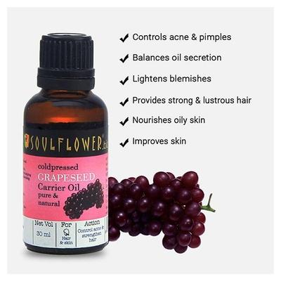 Soulflower Coldpressed Carrier Oil - Grapeseed 30 ml (N) - Hair Oils