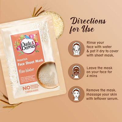 Buds & Berries Rice Water Sheet Mask Pouch 25 gm - Sheet Masks