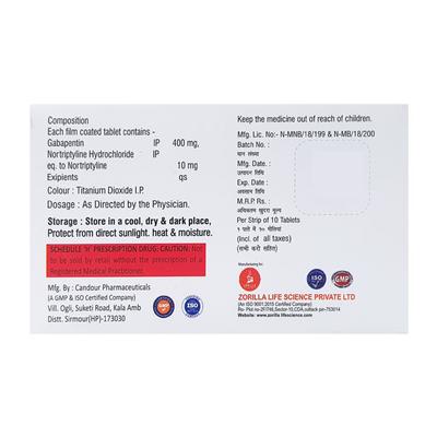 ZORIMAX NT 400 Tablet 10's - Neuropathic Pain-Dru