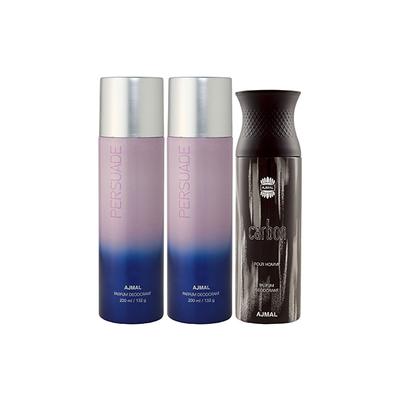 Ajmal 2 Persuade And 1 Carbon Deodorants Pack of 3 200 ml - Deodorants/Roll-Ons