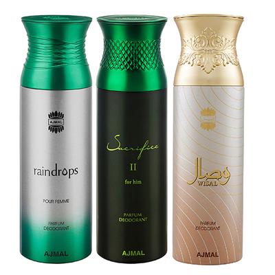 Ajmal Raindrops Sacrifice II Wisal Deodorant Spray (Pack of 3) 200 ml - Perfumes (Edt/Edp)