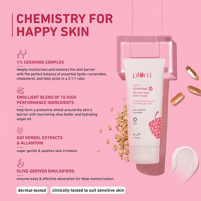 Plum Oat & 1% Ceramide Barrier Love Face Moisturizer Cream Repairs, Strenghtens Normal, Dry Skin 50 gm - Face Moisturizers