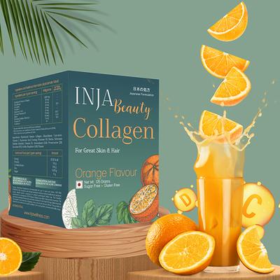 Inja Wellness Beauty Collagen For Skin, Hair & Nails, With Vit C, Glutathione,Biotin & More - Orange Flavour 125 gm - Hair & Skin
