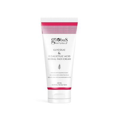 Globus Naturals Glycolic & 1% Salicylic Acid Herbal Anti Acne Face Cream, Liquorice & Oats 100 gm - Face Moisturizers