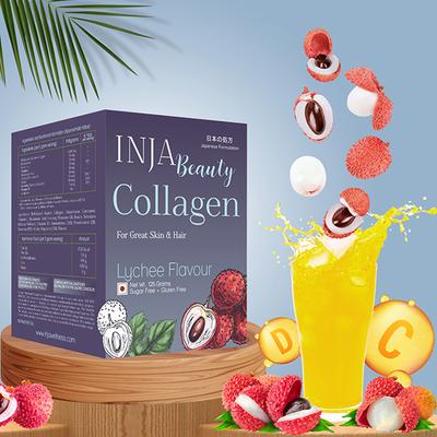 Inja Wellness Beauty Collagen For Skin, Hair & Nails, with Vit C, Glutathione,Biotin & More -Lychee Flavour 125 gm - Hair & Skin