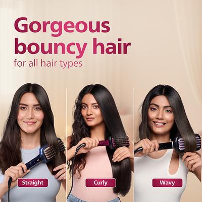 Philips Bhh730 00 Dark Wine Color Naturally Heated, Silk Protect Technology, Hair Straightener Brush 620 gm - Straighteners