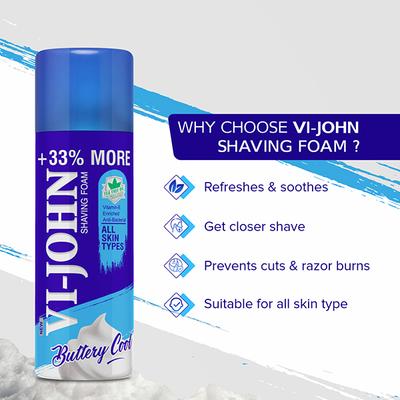 VI-JOHN Shaving Foam All Skin Type with Vitmin E and Anti-Bacterial 400ml , Shaving Foam for Men 2's - Shaving Foams