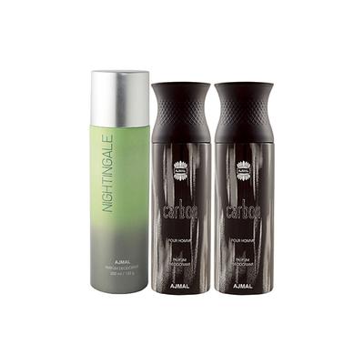 Ajmal 1 Nightingale And 2 Carbon Deodorants Pack of 3 200 ml - Deodorants/Roll-Ons