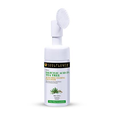Soulflower Acne Free Tea Tree Cleansing Face Wash with Salicylic Acid 2%, Neem & Basil 100 ml - Scrubs & Exfoliants