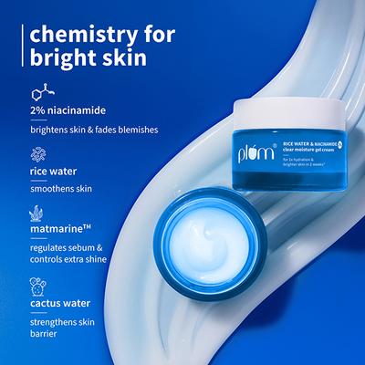 Plum 2% Niacinamide & Rice Water Daily Brightening Gel Face Moisturizer For Oil-Free, Non-Sticky Hydration 50 gm - Face Moisturizers