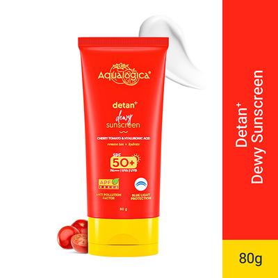 Aqualogica Detan + Dewy Sunscreen With Cherry Tomato & Hyaluronic Acid With SPF 50 & Pa ++++ 80 gm - Body Sunscreen
