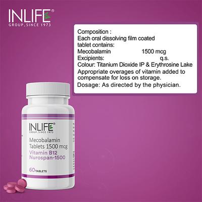 Inlife Vitamin B12 Methylcobalamin 1500 mcg Tablets 60's - Multi-Vitamins