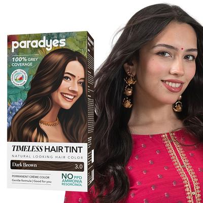 Paradyes Dark Brown Timeless Permanent Creme Hair Colour for Complete Grey Coverage, 3.0 Dark Brown 160 gm - Crème