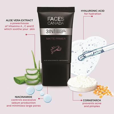 Faces Canada Matte Primer, Oil-Free Matte Finish, Niacinamide, Hyaluronic Acid, Vitamin A, C, E 30 gm - Primer