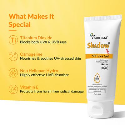 Fixderma Shadow RX Sunscreen SPF 55+ Gel Sunscreen For Oily Skin 75 gm - Body Sunscreen