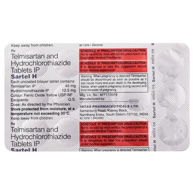Sartel H 40mg Tablet 15'S - Hypertension-Ang