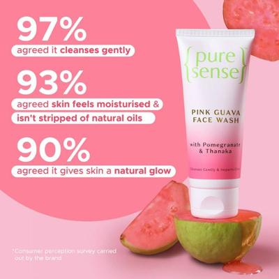 PureSense Pink Guava Face Wash with Pomegranate & Thanka for Gentle Cleansing & Imparts Glow 100 gm - Scrubs & Exfoliants