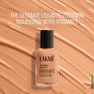 Lakme FOREVER MATTE FOUNDATION for Superior Coverage, Vit E, lightweight & water-resist Shell, 27ml - Foundation