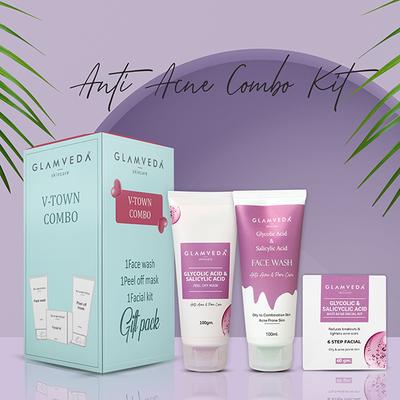 Glamveda Glycolic & Salicylic Acid Anti Acne Combo Gift PackFor Oily & Acne Prone Skin 1's - Makeup Kits & Sets