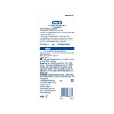 Oral B Sensitive & Gums Extra Softs Manual Toothbrush For Adults, Multicolor 4's - Toothbrushes