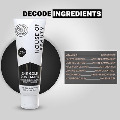 House of Beauty 24K Real Gold Dust Face Mask-Bridal Party Instant Glow with Niacin& Vit-C 100ml - Face Mask