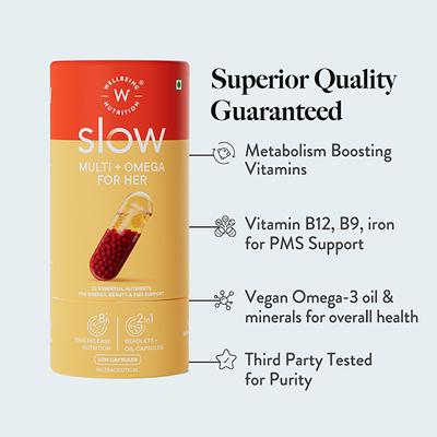 Wellbeing Nutrition Slow Multi + Omega for Her Multivitamin Vegan omega-3 oil, B-complex - Multi-Vitamins