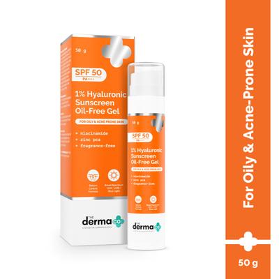 The Derma Co. 1% Hyaluronic Sunscreen Oil-Free Gel Lightweight Sunscreen Acne-Prone Skin 50 gm - Face Sunscreen