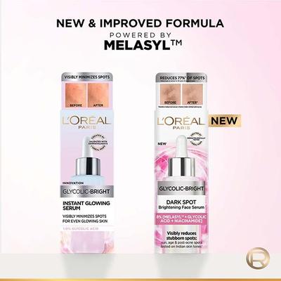 L'Oreal Paris Glycolic Bright Dark Spot Instant Glowing Serum 8% Glycolic Acid 15 ml - Under Eye Creams & Serums