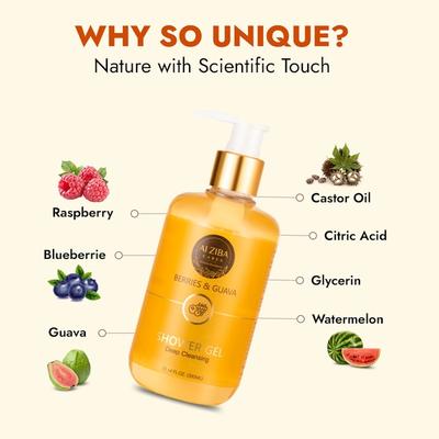 Alziba Cares Shower Gel - Berries & Guava 300 ml - Shower Gels & Body Wash