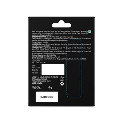 Beardo Whisky Smoke Lip Balm for Men Moisturizes and Soothes Dry, Cracked and Chapped Kissable Lips 4 gm - Lip Balms