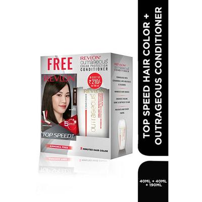 Revlon Top Speed Hair Color For Woman - Brownish Black 68 with Outrageous Conditioner 270 ml - Crème