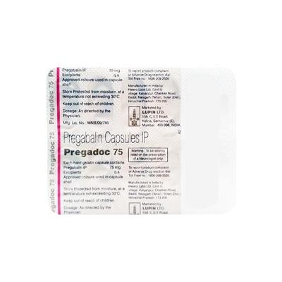 Pregadoc 75mg Capsule 10'S - Neuropathic Pain-Dru
