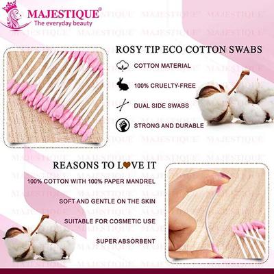 Majestique Rosy Tip Eco Cotton Swabs, Paper-made Sticks, Gentle for Face, Ear, Makeup - 200Pcs 1's - Cotton Balls