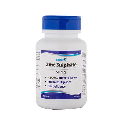 Healthvit Zinc Sulphate 50mg for Supports A Healthy Immune System, Healthy Skin, Supports Cell Growth, Antioxidant Supplement - Tablets 60's - Calcium And Minerals