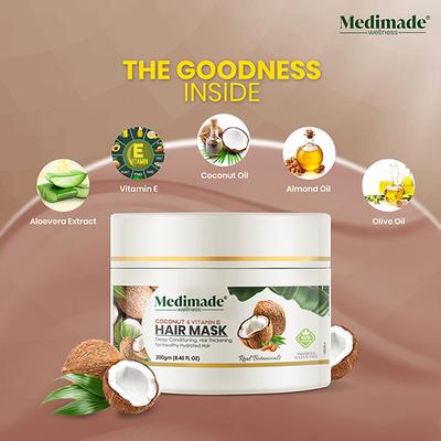 Medimade Coconut & Vitamin E Hair Mask 200 gm - Hair Masks & Packs