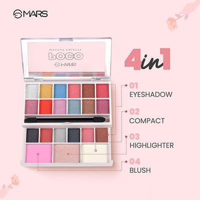 Mars Poco Makeup Palette with Eyeshadow, Compact, Highlighter and Blush - 02 20 gm - Face Palettes