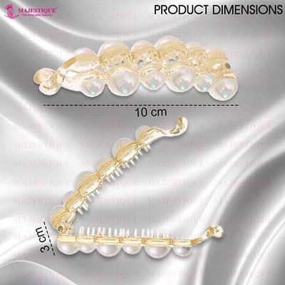 Majestique Stylish White Pearl Banana Clips Ponytail Holder Hair Clutchers For Women and Girls 2's - Hair Clips/Bands
