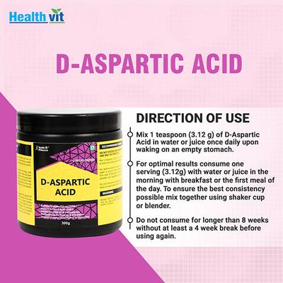 Healthvit Fitness D-Aspartic Acid Powder - Unflavoured 300 gm - Workout Essentials