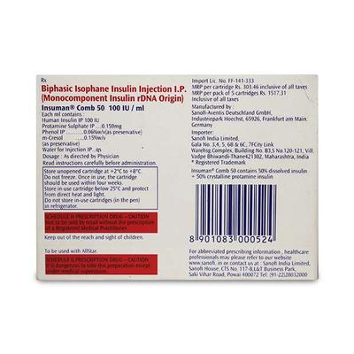 Insuman Comb 50 Cartridge 1X3ml - Diabetes-Ins