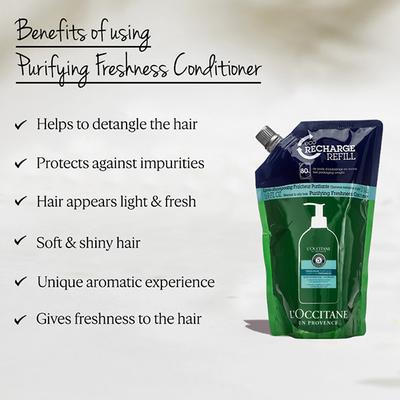 L'Occitane En Provence Purifying Freshness Shampooing Conditioner Eco Reacharge Refill 500ml - Conditioners