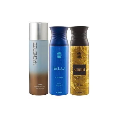 Ajmal 1 Magnetize, 1 Blu Homme And 1 Aurum Femme Deodorants Pack of 3 200 ml - Deodorants/Roll-Ons